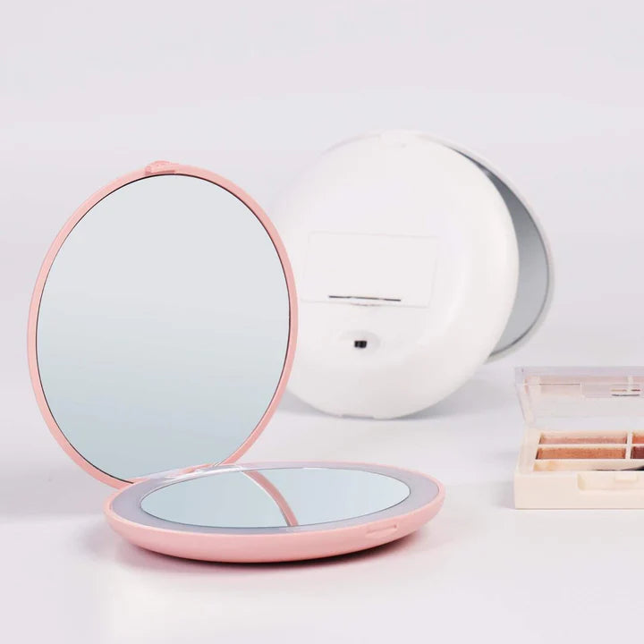 Compact LED Cosmetic Mirror - Hot Pink